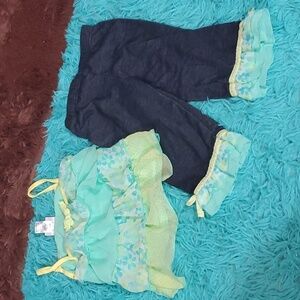 Little Lass Floral and Ruffle Pants and Top Set